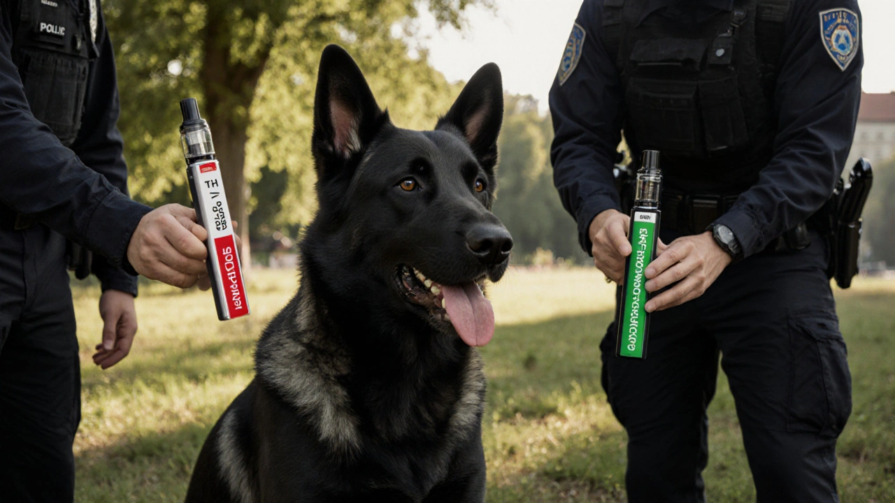 Psí detektiv v tréninku reaguje jen na vape s THC nad 0,3 %, ignoruje čistý CBD izolát.