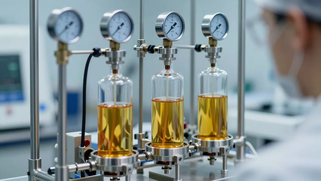 Moderní proces CO2 extrakce CBD v laboratoři.