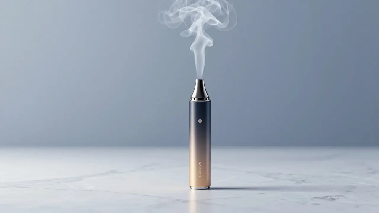 Vaporizér pro extrakty vydávající čistou páru na mramorovém stole
