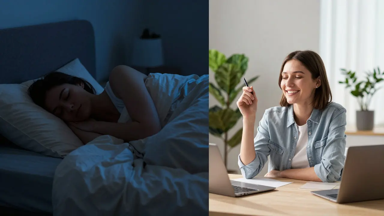 Rozdělená scéna: noční relaxace versus denní energie