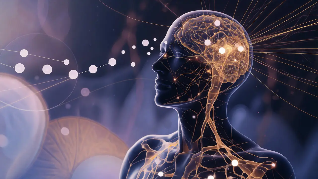 Abstract representation of the endocannabinoid system balancing the nervous system